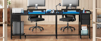 Satifur 93 inch 2-person Office Desk with Power Sockets and LED Lights,61in Computer Desk,Home Work Desk,Monitor Stands, Drawers