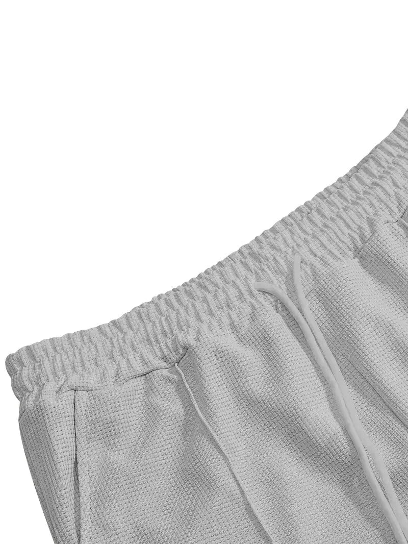 Spring and Autumn Men's Clothing  Waffle Fabric Men's Suit Fashion Casual Zipper and Lapel Long Sleeve POLO Shirt Trousers Suit