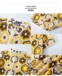 Men’s Ethnic Style Hand-Crocheted Polo Shirt