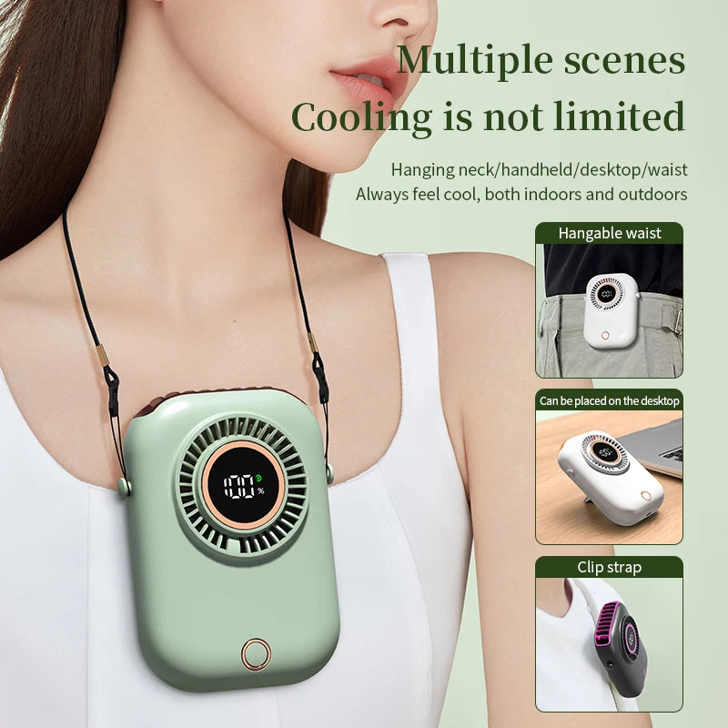Portable Hanging Neck Fan with LED & 5 Speeds