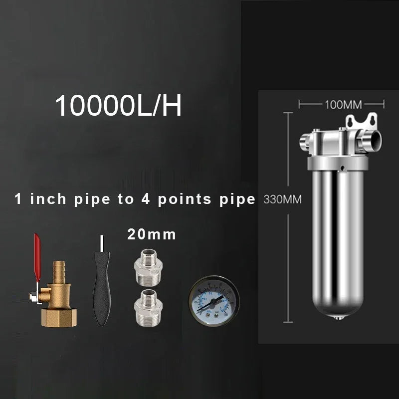 Pre-filter household well water whole house household water purifier 304 stainless steel high flow backwashing water filter