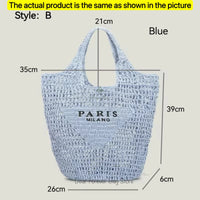 Women's Summer Beach Straw Style Tote Bag Handwoven Large Capacity Luxury Designer Travel Handbags Casual Portable Shoulder Bags