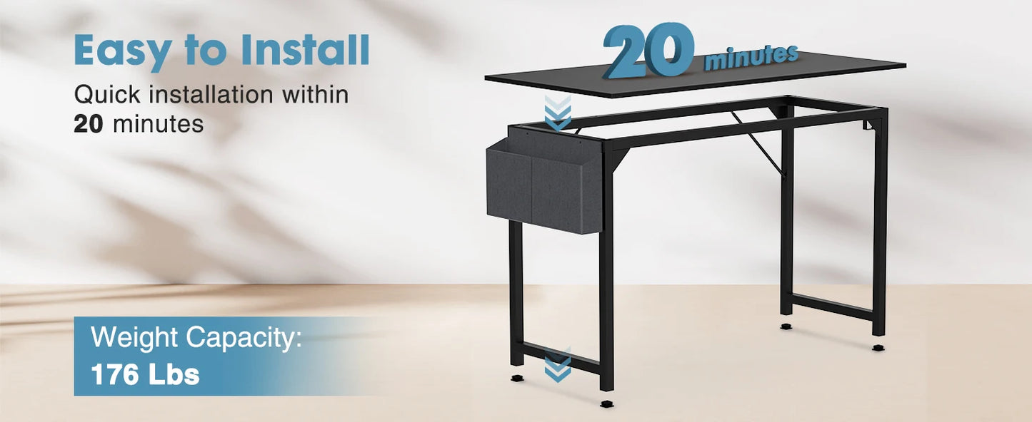 Modern Computer Desk with Side Bag & Headphone Hook