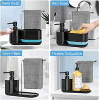 4-in-1 Kitchen Soap Dispenser with Sponge & Rag Rack