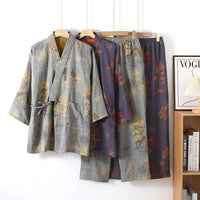 Men’s Cotton Kimono Pajama Robe – Jacquard Print Loungewear