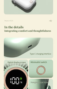 Portable Hanging Neck Fan with LED & 5 Speeds