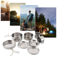 8PCS Camping Cookware Mess Kit Stainless Steel Pots