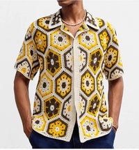 Men’s Ethnic Style Hand-Crocheted Polo Shirt