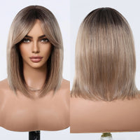 ALAN EATON Ombre Brown Short Layered Wig with Bangs