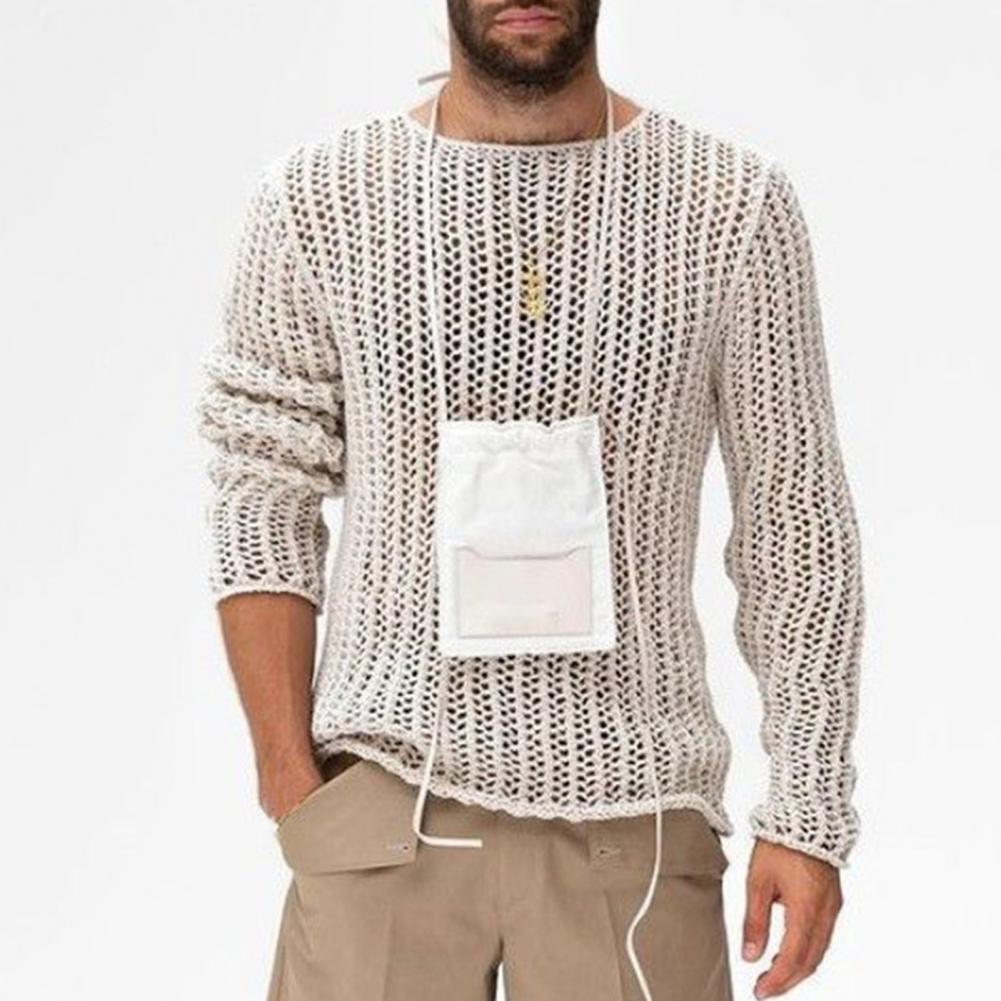 Wear Men Mesh T-shirts Bottoming Shirt Knitted Mesh Top Clothing Autumn Men Knitted Mesh Top Long Sleeve Tees Club Streetwear