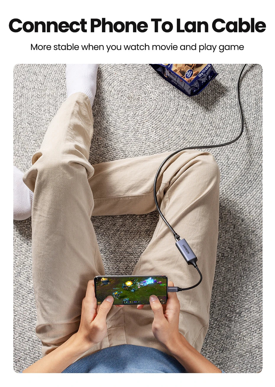 UGREEN USB C Ethernet Adapter 1000/100Mbps USB Lan RJ45 Thunderbolt 3 for Laptop Macbook Samsung iPad USB Ethernet Network Card