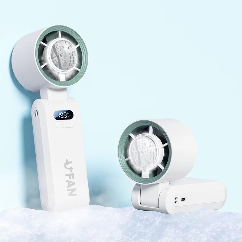 Portable Handheld Turbo Fan Foldable Hanging Neck Fan Mini Hand Fan 3600mAh USB Rechargeable High Speed Ice Cooling Turbo Fan