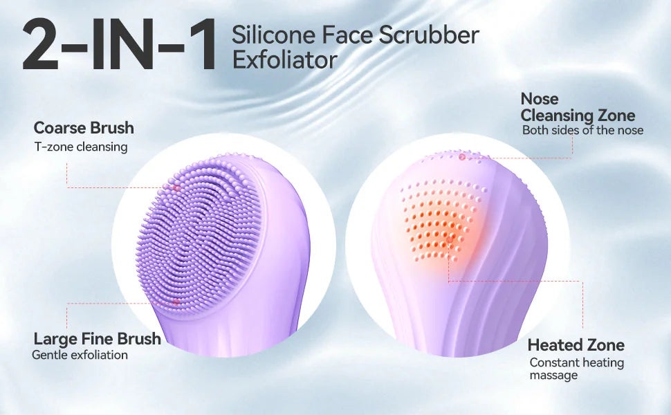 Heated Silicone Facial Cleansing Brush – 5 Speed Rechargeable