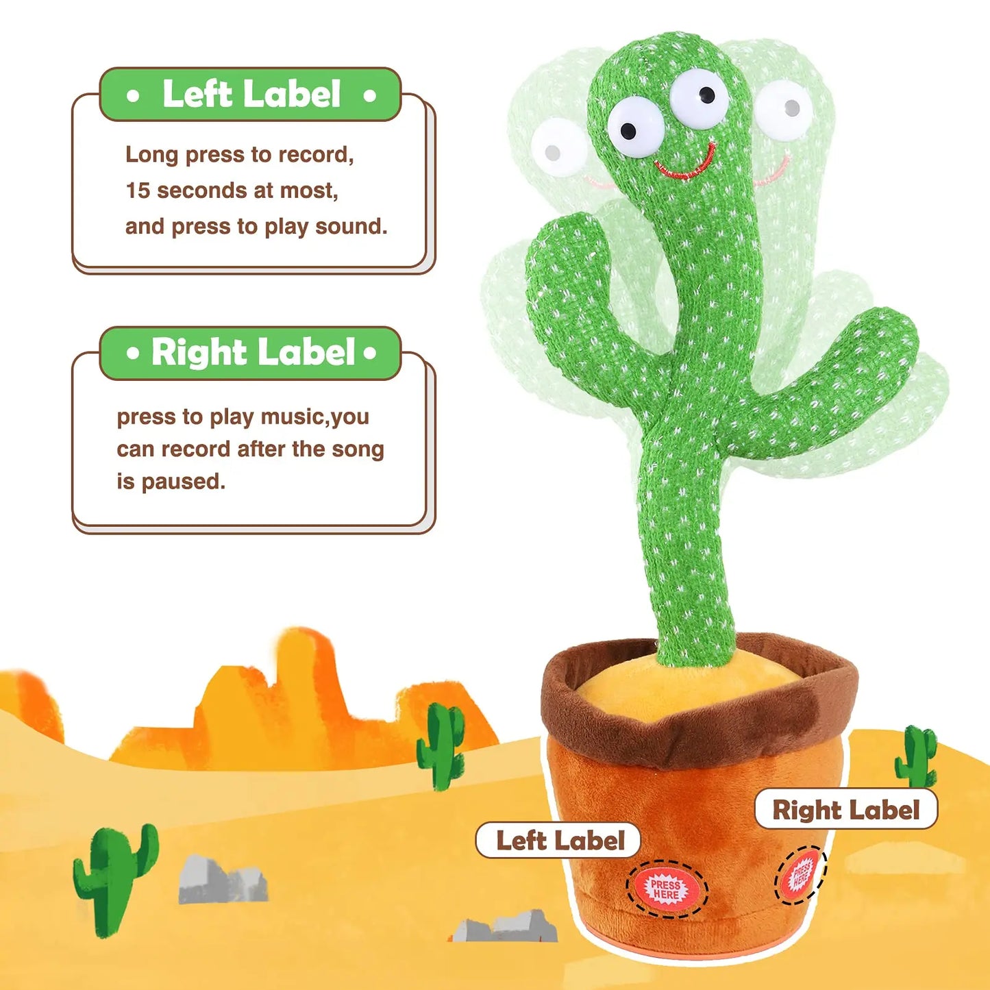 Kids Talking Dancing Cactus Plush Toy with Songs
