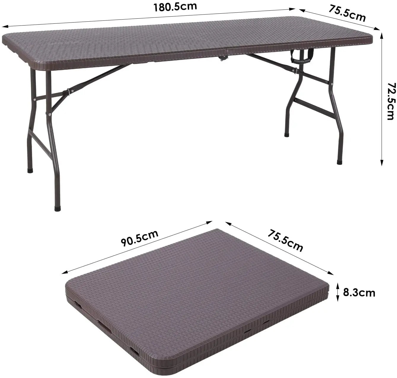 Camping Table Foldable 1 and 2 Benches, HDPE Plastic Panel, Waterproof, with Steel Frame, Patio Outdoor Furniture Set