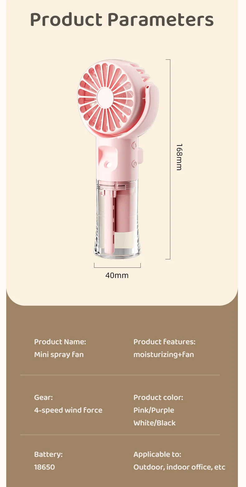 Mini USB Misting Fan – Portable Handheld Rechargeable Cooler