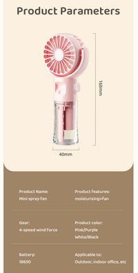 Mini USB Misting Fan – Portable Handheld Rechargeable Cooler