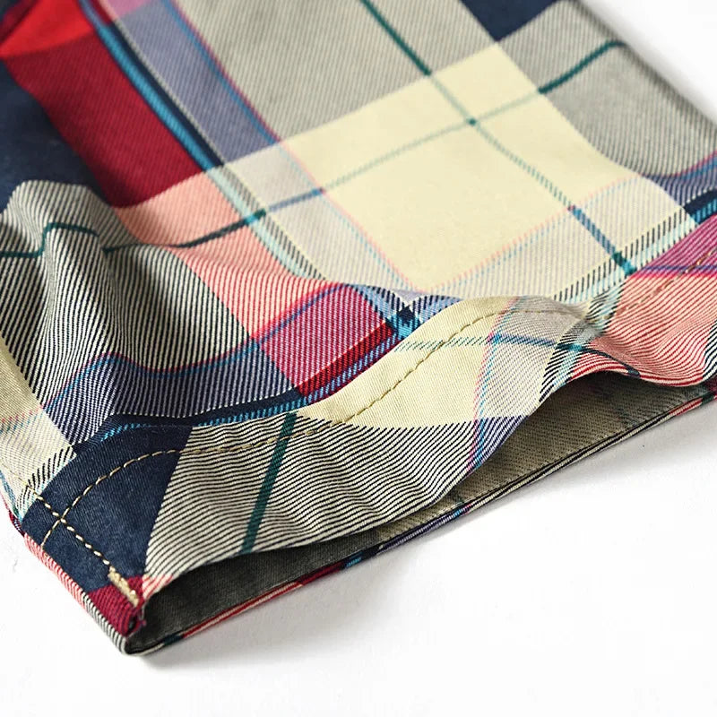 Men’s Red Plaid Cotton Shirt – Summer Short Sleeve Casual