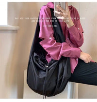 Women Bag New Nylon Bucket Fashion Solid Zipper SOFT Shoulder Bag Purses and Handbags Luxury Designer Black Tote Bag сумка