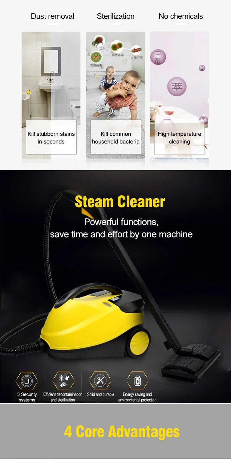 220V Electric Steam Cleaner – 2000W High-Temp Disinfection