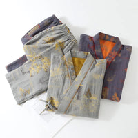 Men’s Cotton Kimono Pajama Robe – Jacquard Print Loungewear