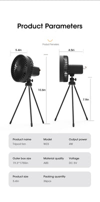 Retractable Camping Fan 10000mAh Rechargeble Portable USB Ceiling Fan Wireless Desk Electric Fans Folding Tripod Home Outdoor