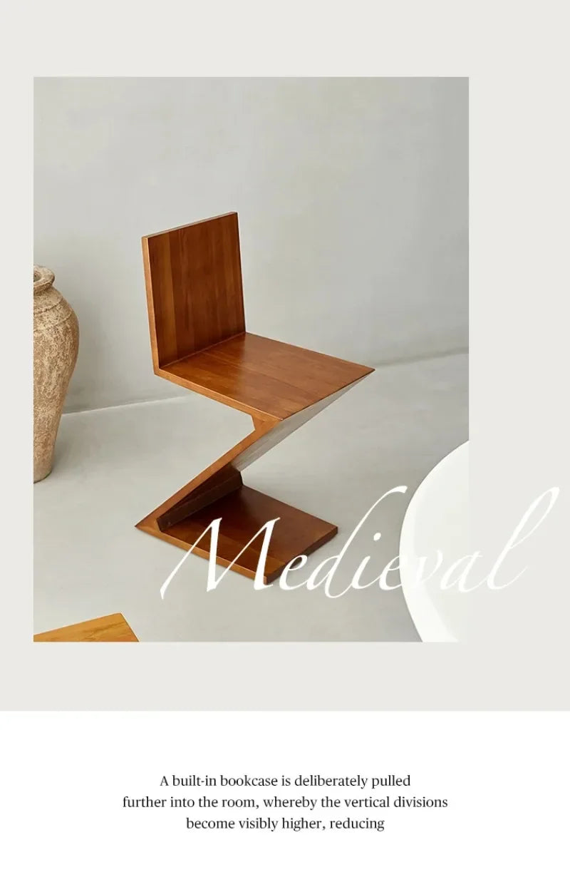Zigzag Wood Chair Imitation Medieval Designer Z-shaped Dining Chair Creative Backrest Stool Home Nordic Chair for Bedroom