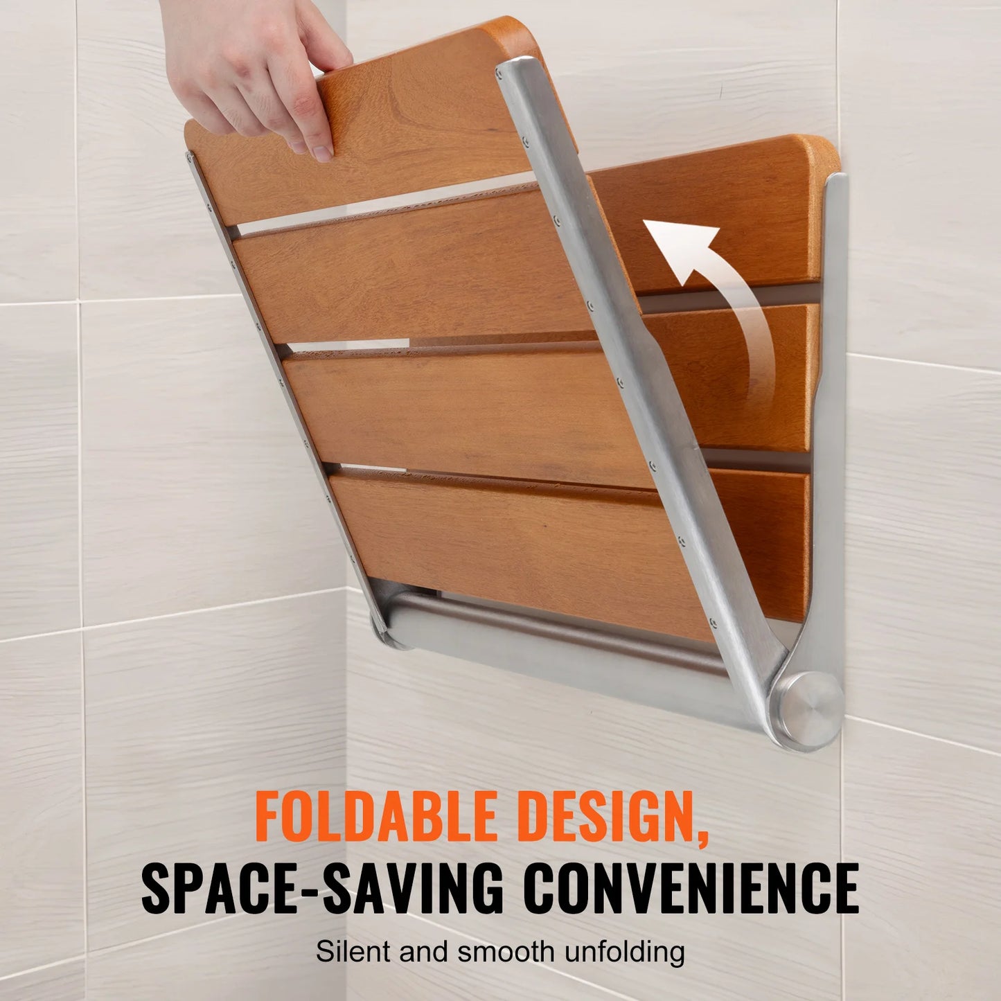 SucceBuy Folding Shower Seat Wall Mounted Fold Up Shower Bench Space Saving Home Care Fold Down Shower Chair for Pregnant Women