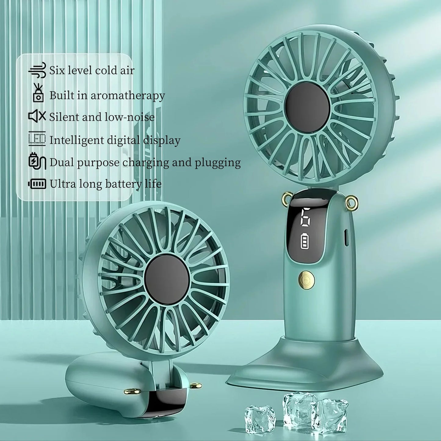 Portable Mini Handheld Neck Hanging Fan USB Rechargeable Battery Foldable Phone Holder with Aromatherapy  for Car  Home  Office