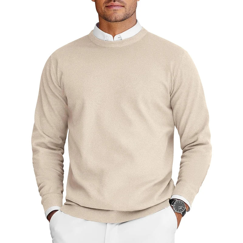 Men’s Crew Neck Knit Sweater – Solid Color Pullover