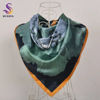 BYSIFA Beige Coffee Peony Silk Scarf Women 90x90cm
