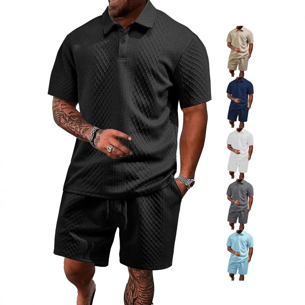 Men’s Summer Jacquard Polo Shirt – Casual Short Sleeve