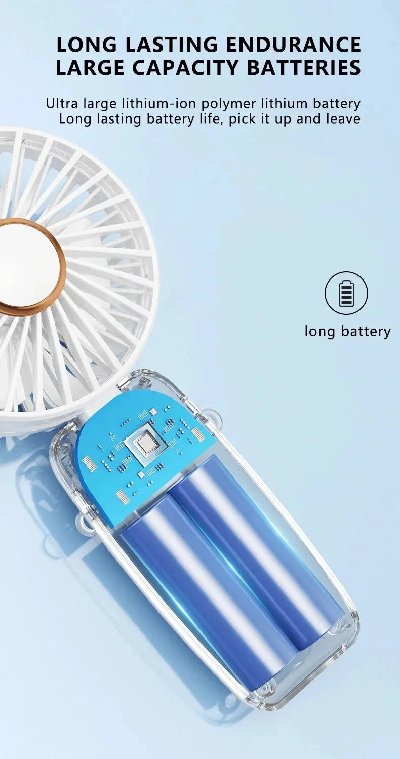 USB Handheld Mini Fan Foldable Portable Neck Hanging Fans 5 Speed USB Rechargeable Fan with Phone Stand and Display Screen