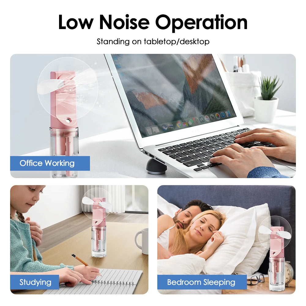 Portable Handheld Mist Fan USB Rechargeable Folding Hand Fan With Water Spray Mist Portable USB Mini Charging Fan Office Fan