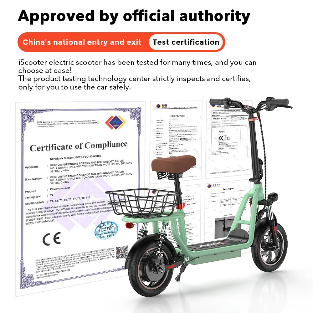 i12 Electric Scooter Foldable with Seat & Basket