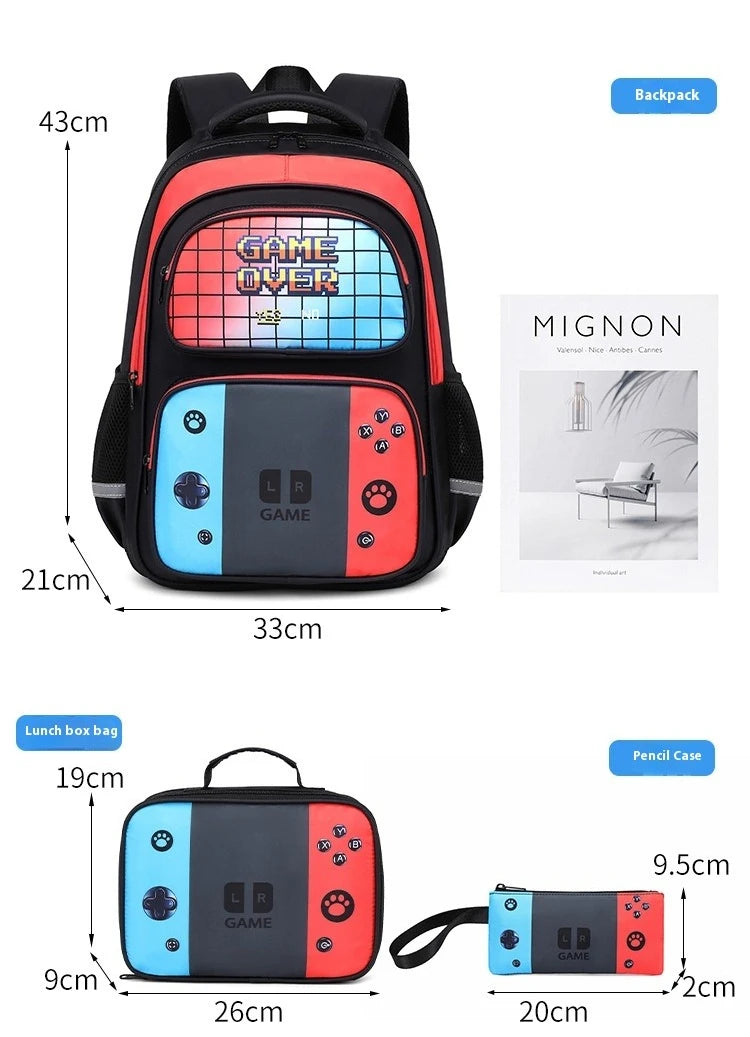 Back To School Game Console Pattern DIY School Bags for Primary and Secondary Students Lunch Bag Shoulder Bags Three Sets