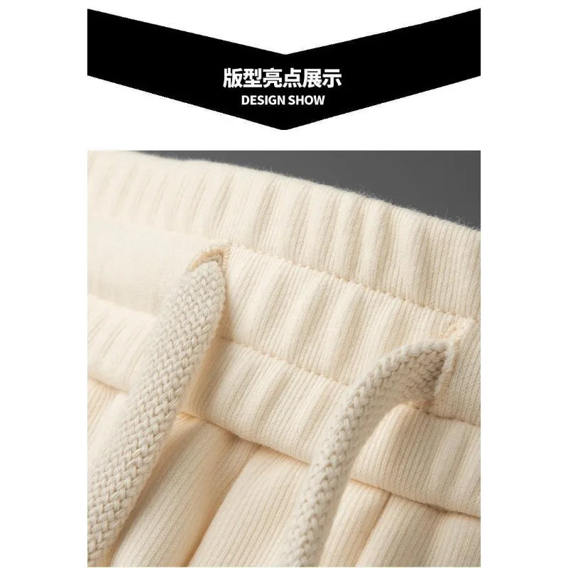 Men’s Slim-Fit Blue Casual Pants with Contrast Ribbon