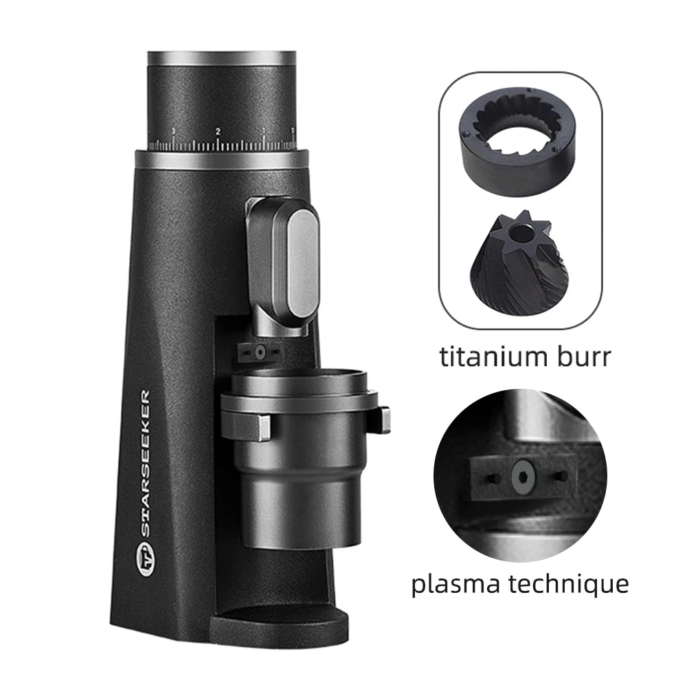 STARSEEKER EDGE Stainless Steel Burr Coffee Grinder 48MM Espresso Stepless Fineness Adjustment Electric Coffee Grinders Black