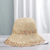 Rainbow woven women's sunscreen hat summer Japanese straw hat  protective fashion, breathable hollow beach sun hat