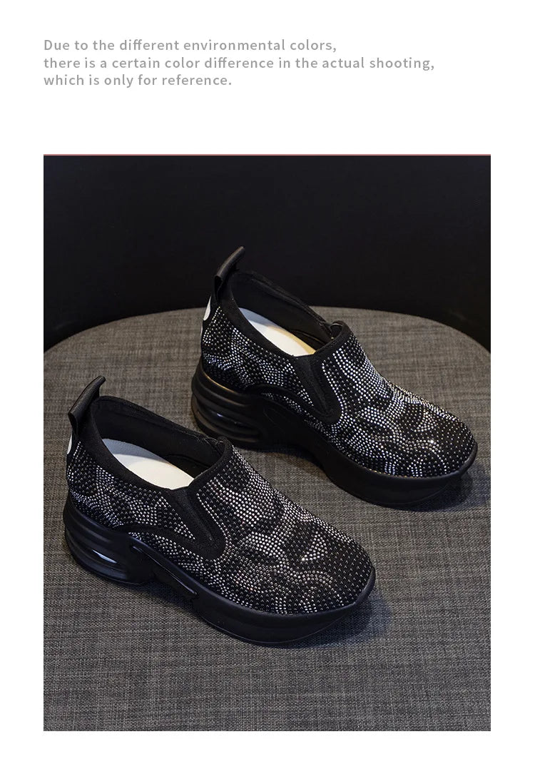 2023Women's Shoes  Autumn New Casual Small White Shoes Rhinestone Platform Sports Air Cushion Shoes Plus Size Zapatos De Mujer