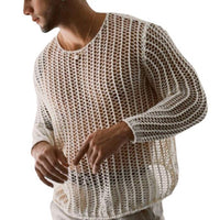 Wear Men Mesh T-shirts Bottoming Shirt Knitted Mesh Top Clothing Autumn Men Knitted Mesh Top Long Sleeve Tees Club Streetwear