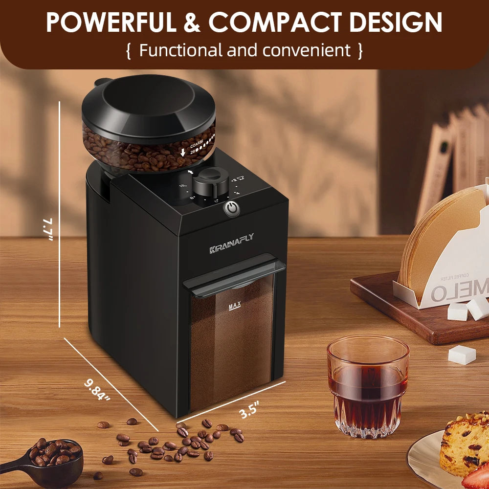 Electric Burr Coffee Grinder – 28 Settings, 2–12 Cups