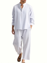 Men’s Summer Beachwear Set – V-Neck Shirt & Pants
