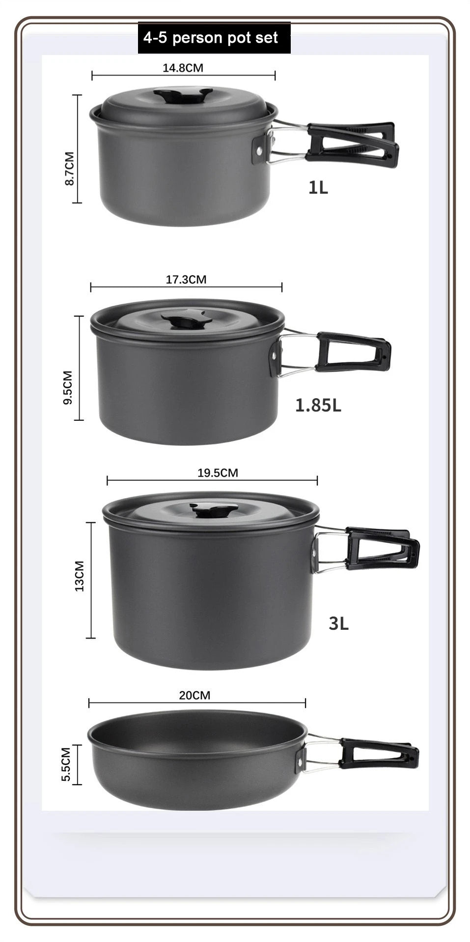 Camping Cookware Set Portable Pot & Pan for 1–7 Persons