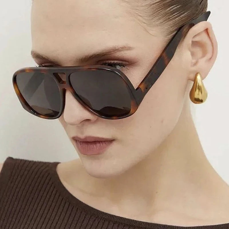 SO&EI Retro Double Bridges Pilot Women Sunglasses Fashion Candy Color Shades UV400 Trending Men Leopard Sun Glasses