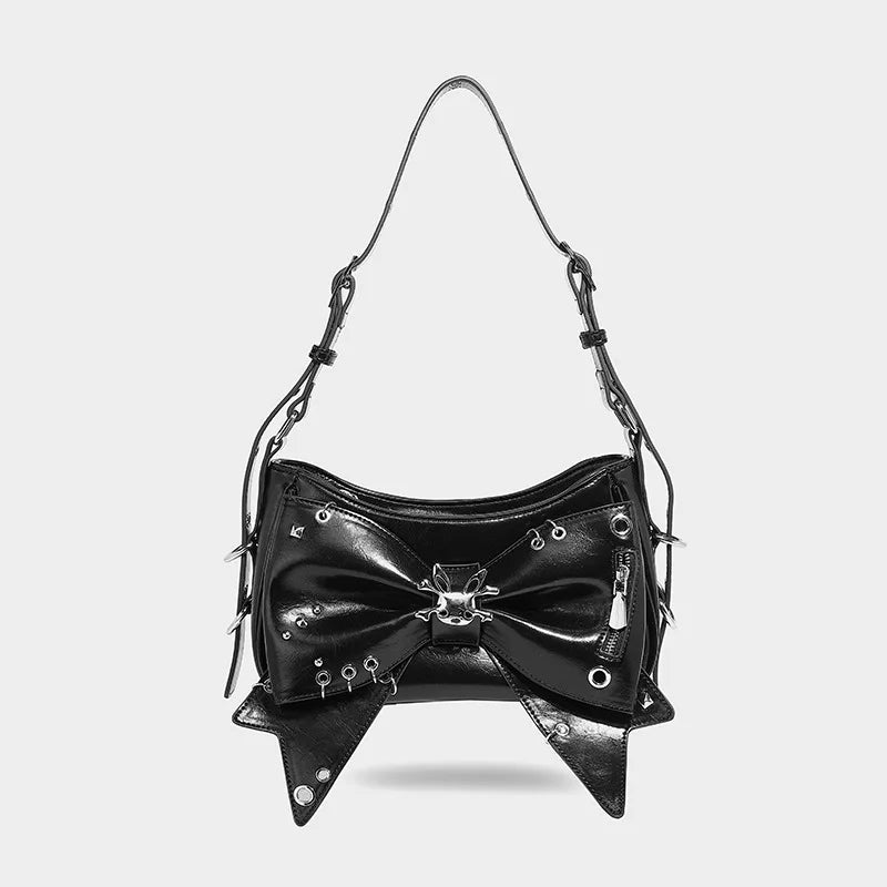 Spice Girl Rivet Bolsos Mujer Motorcycle Bow Bag Underarm Shoulder Bags American Style Sac Femme New Adjustable Strap Bolso