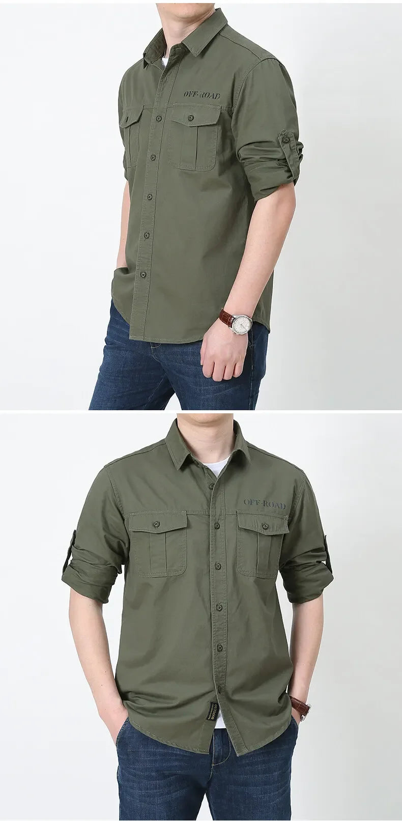 Men’s Outdoor Cotton Work Shirt – Multi-Pocket Safari Style