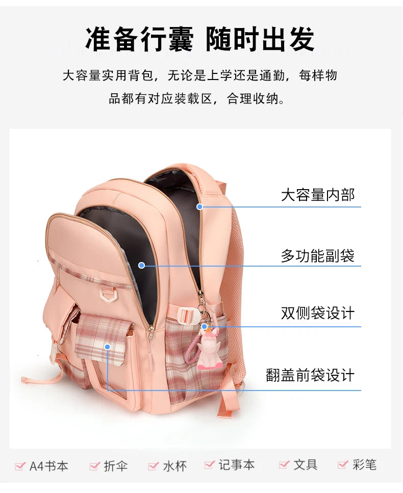 2025 New - Style Schoolbag for Primary School Girls, Suitable for Grades 1, 3 to 6, Child-Friendly, Load-Reducing and Spine