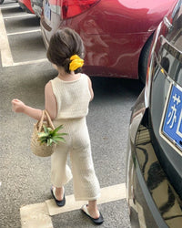 Girls’ Summer Knitted Two-Piece Set Vest & Pants 2024