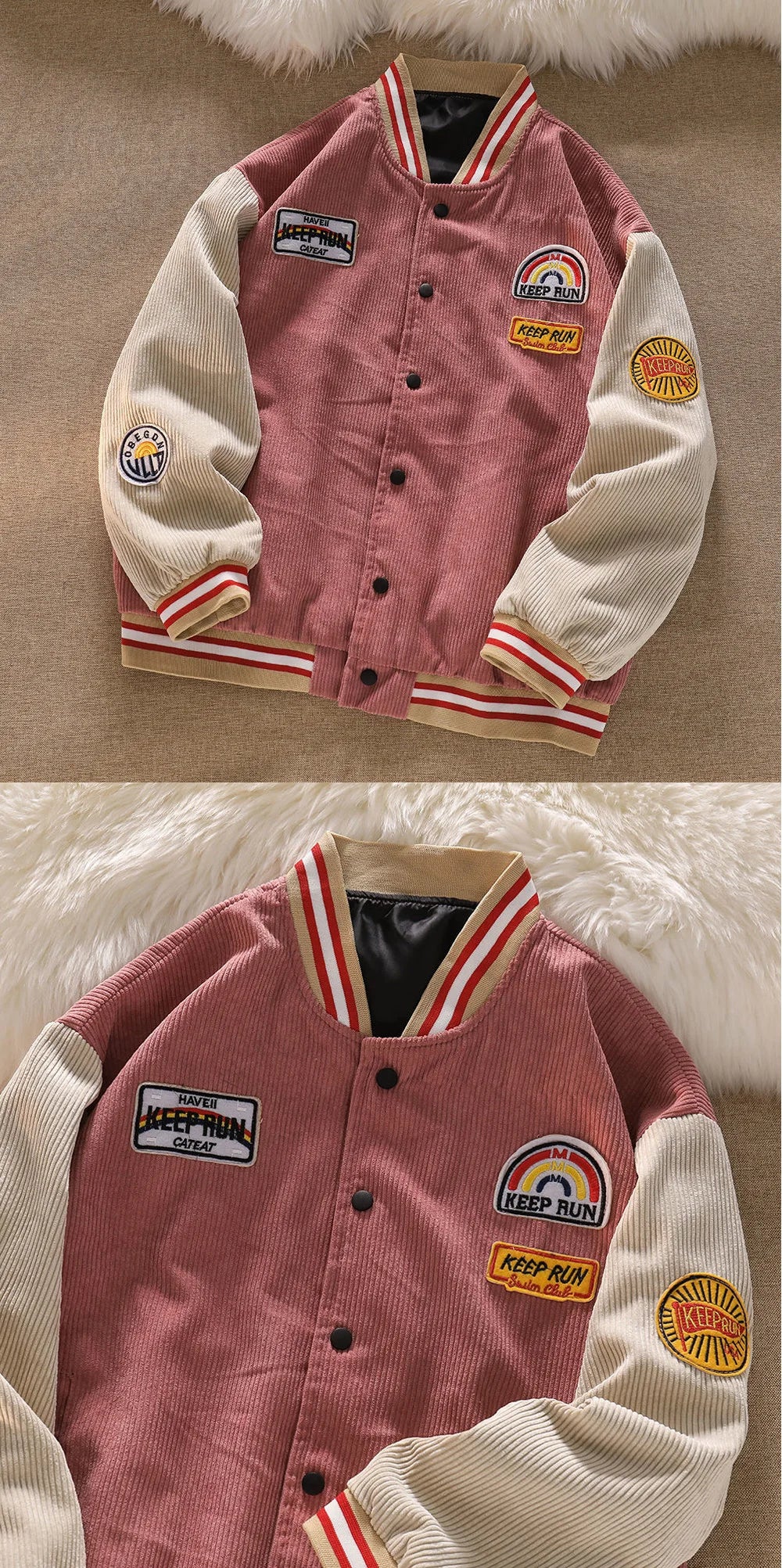 Men’s Corduroy Baseball Jacket Retro Embroidered Coat